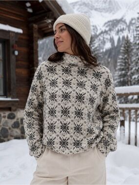 Woolrich Women Snowflake Turtle Neck Cotton Top XL Nordic Winter Ski Cabinecore